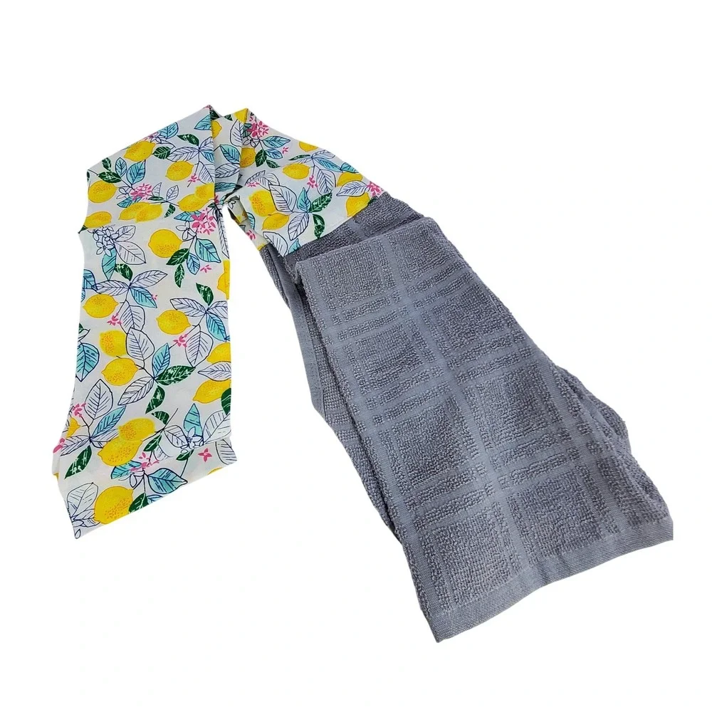 Lemon Print Kitchen Scarf Towel Grey Waffle Weave Cotton Cooking Accessory 65in